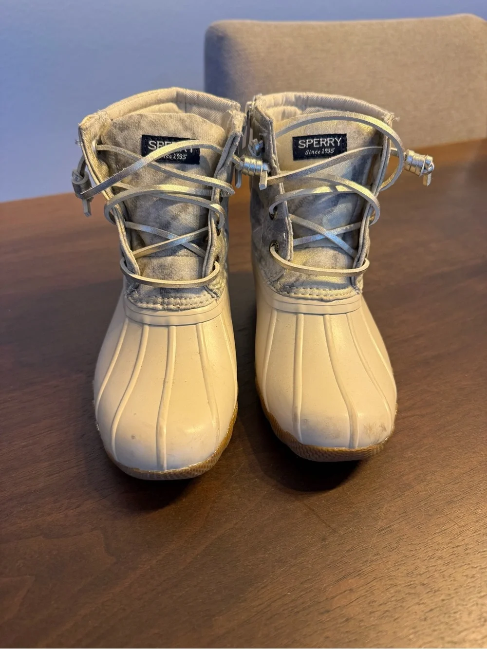 Sperry Light Beige and Gray Waterproof Duck Boots